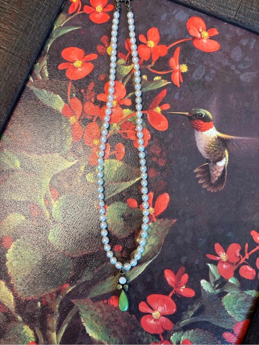 Vintage Necklace with Green Teardrop Pendant - Women Jewelry